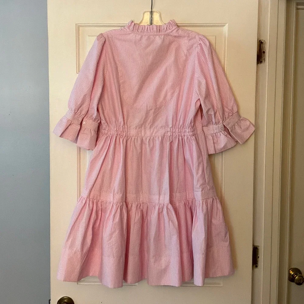 Gretchen Scott Pink Stripe Teardrop Dress Ruffle Tiered Preppy Coastal Small